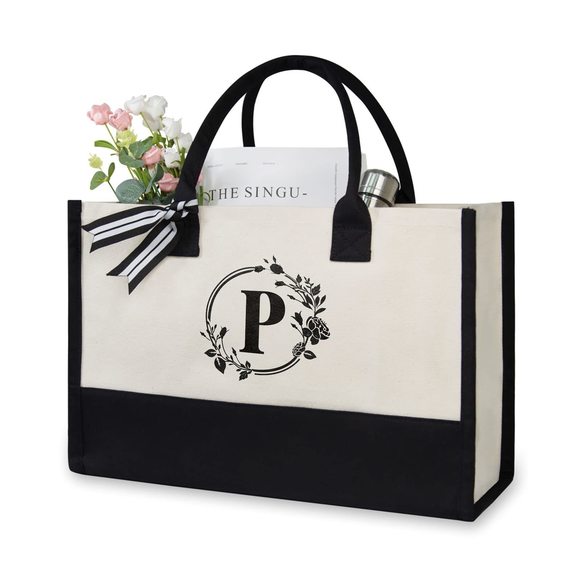 Initial Canvas Tote Bag, Personalized Present Bag, Suitable Wedding, :> - Picture 1 of 6
